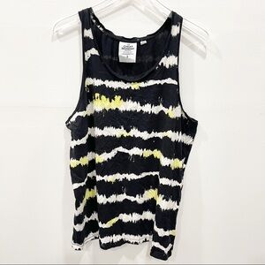 Cheap Monday Stockholm Sleeveless Stripe Focus Tank Top Large Black Yellow White